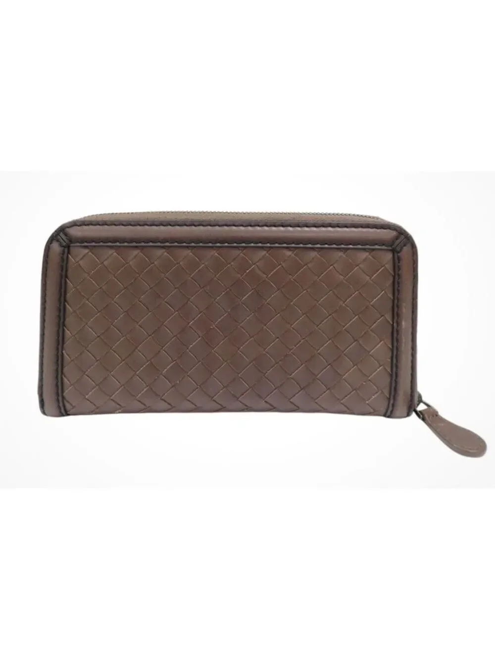 Women's Bottega Veneta Brown Intrecciato Leather Zip-Around Wallet One Size